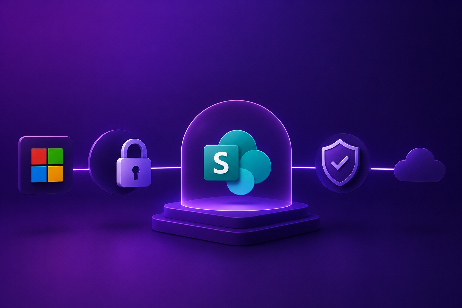 Ilustração do SharePoint conectado a Microsoft, segurança e nuvem
