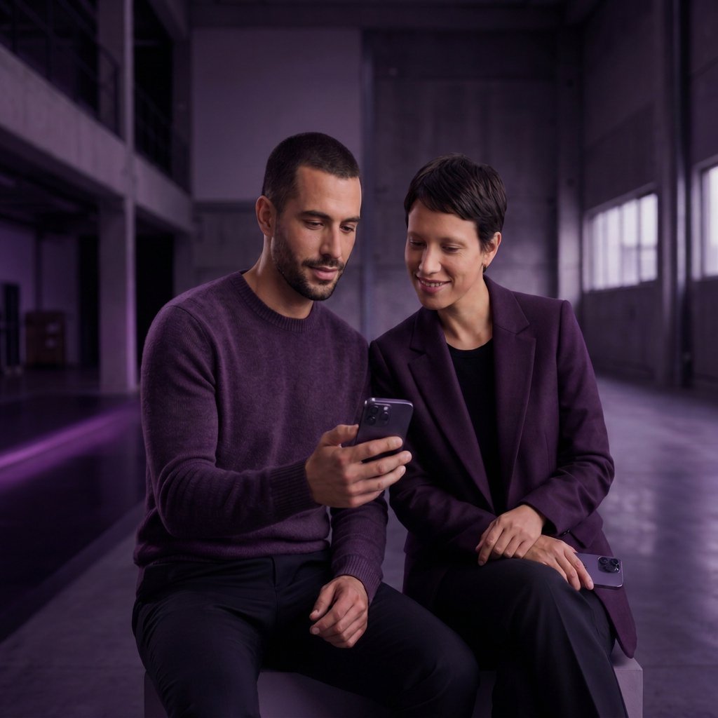Colaboradores visualizando uma notificação da intranet Workhub no celular